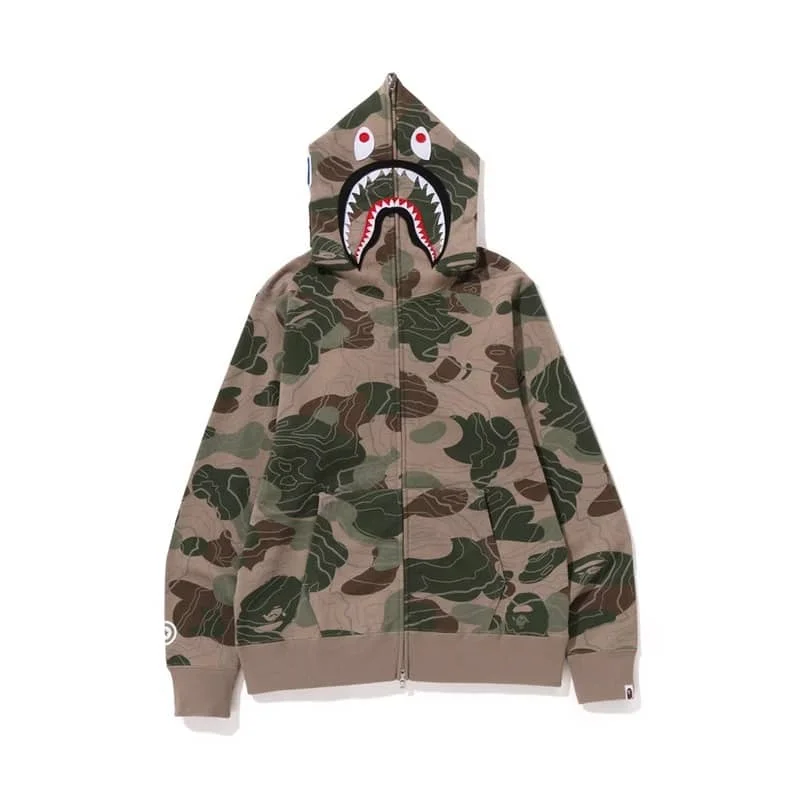 2024 APE Layered Camo Shark Hoodie Unisex Fleece Cardigan Autumn Winter Style 1