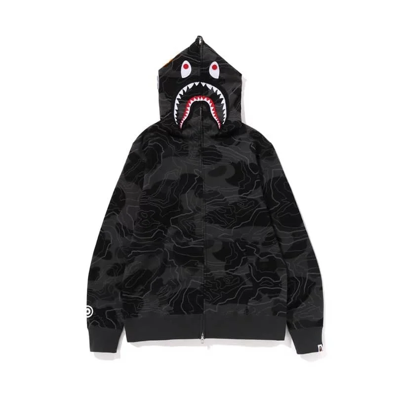 2024 APE Layered Camo Shark Hoodie Unisex Fleece Cardigan Autumn Winter