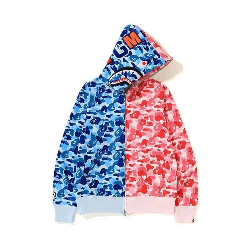 2024 APE Shark Patchwork Camo Hoodie Fleece Cardigan Autumn Winter Unisex Style 1