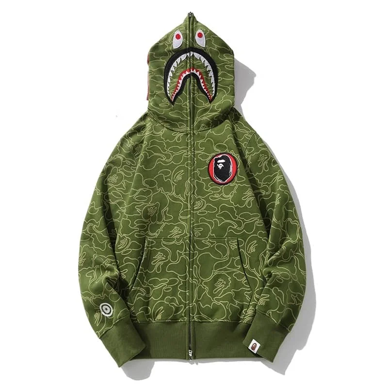 APE 30th Anniversary Camo Shark Hoodie Unisex Fleece Casual Jacket Style 1