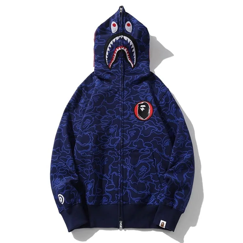 APE 30th Anniversary Camo Shark Hoodie Unisex Fleece Casual Jacket Style 2