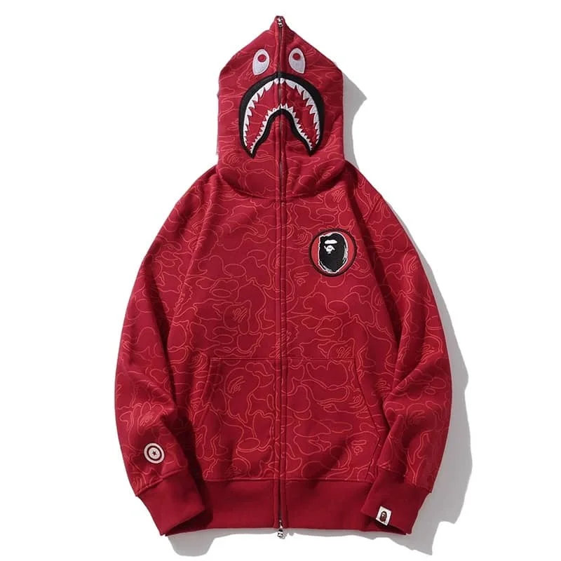 APE 30th Anniversary Camo Shark Hoodie Unisex Fleece Casual Jacket