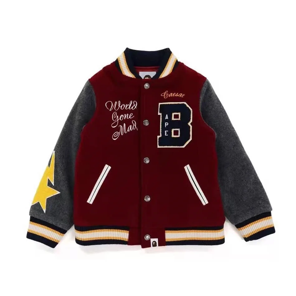 APE Embroidered Velveteen Letter Owl Pilot PU Sleeve Bomber Jacket Men Style 19