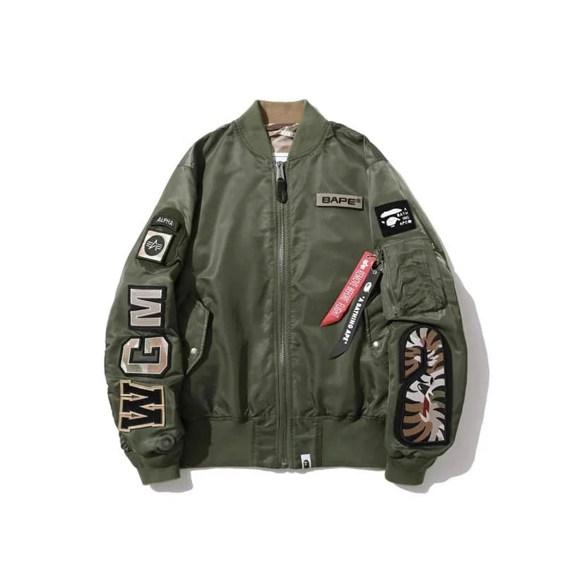 APE Shark Double to Sided Wear Desert Loose Jacket Baseball Cotton Jacket Couples