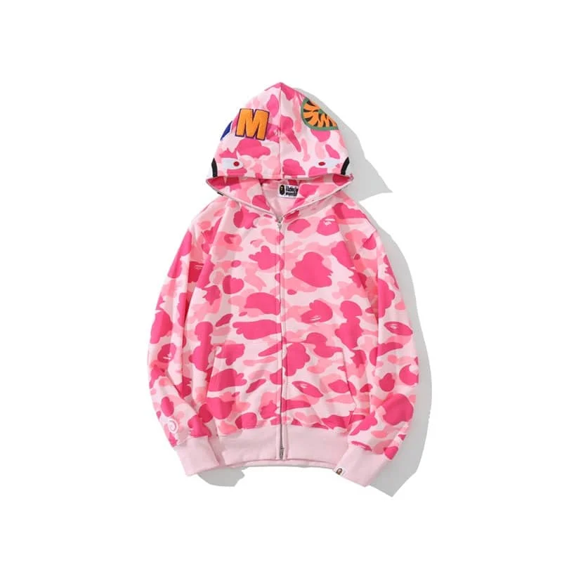 APE Shark Glow Spot Camo Double Hoodie Unisex Fleece Autumn Winter Jacket Style 24