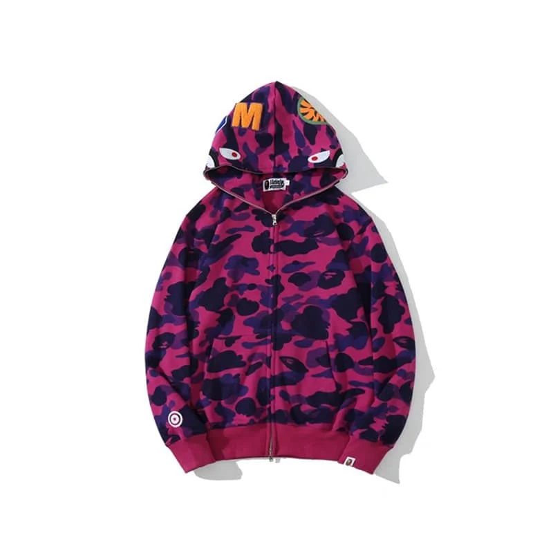 APE Shark Glow Spot Camo Double Hoodie Unisex Fleece Autumn Winter Jacket Style 27
