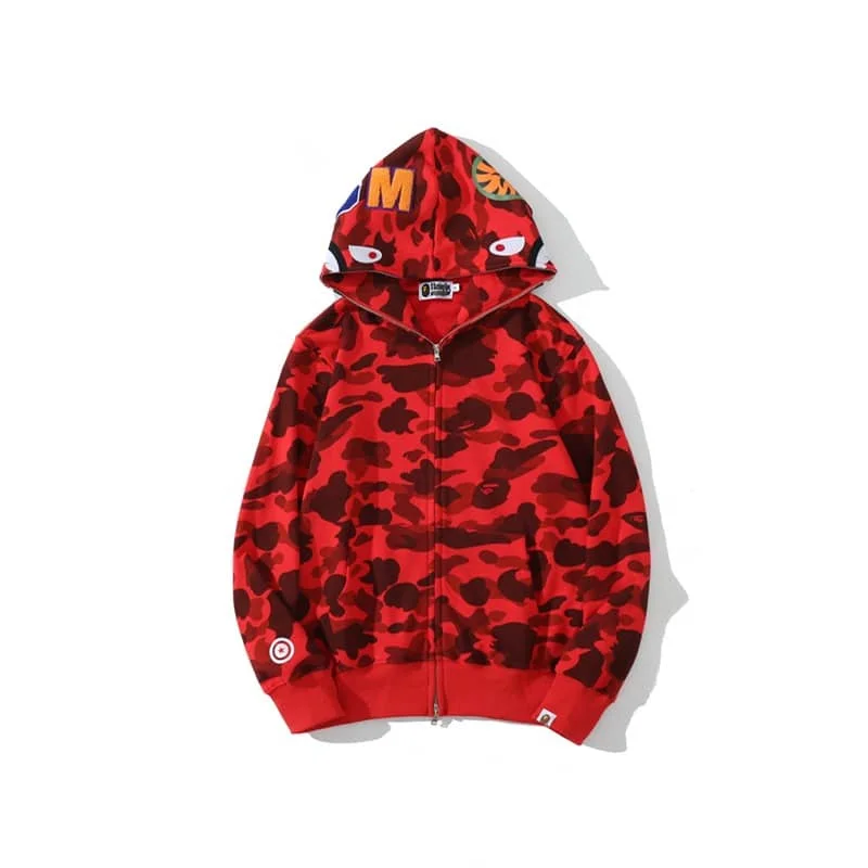APE Shark Glow Spot Camo Double Hoodie Unisex Fleece Autumn Winter Jacket Style 29