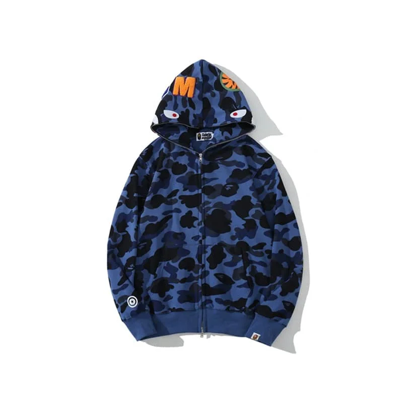 APE Shark Glow Spot Camo Double Hoodie Unisex Fleece Autumn Winter Jacket Style 30
