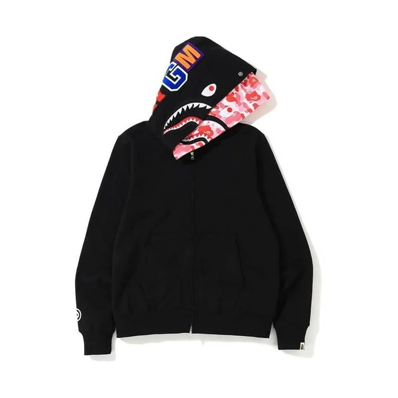 APE Shark Glow Spot Camo Double Hoodie Unisex Fleece Autumn Winter Jacket Style 35