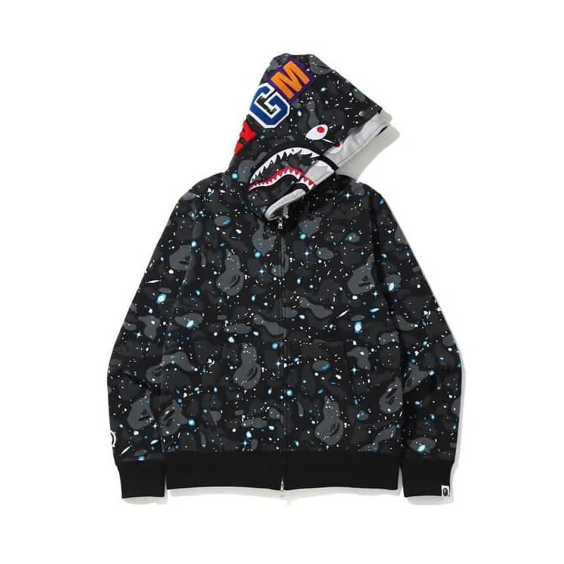 APE Shark Glow Spot Camo Double Hoodie Unisex Fleece Autumn Winter Jacket