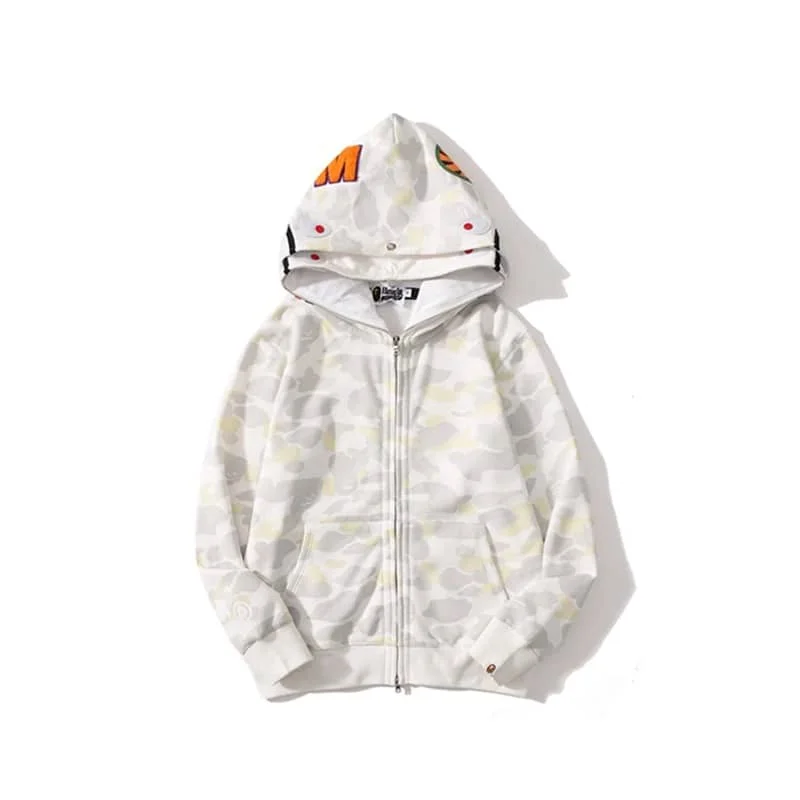 APE Shark Mouth Glow Spot Camo Double Hood Sweatshirt Unisex Fleece Jacket