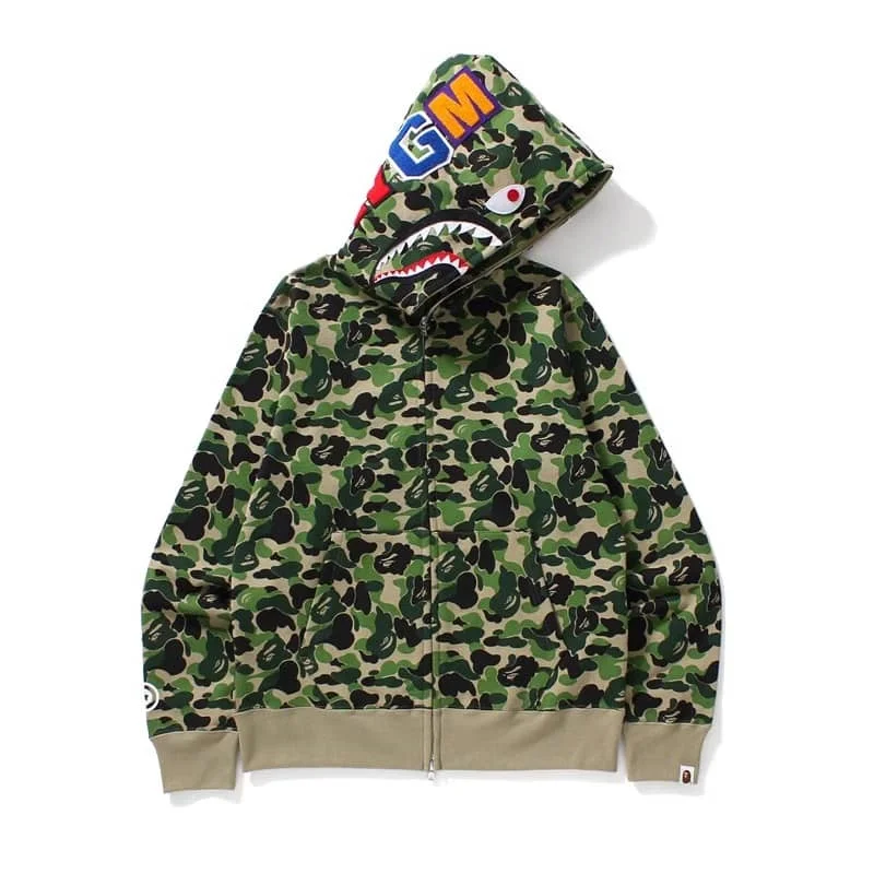 APE Shark Mouth Zip Hoodie Camo Fleece Cardigan Unisex Loose Jacket Style 2
