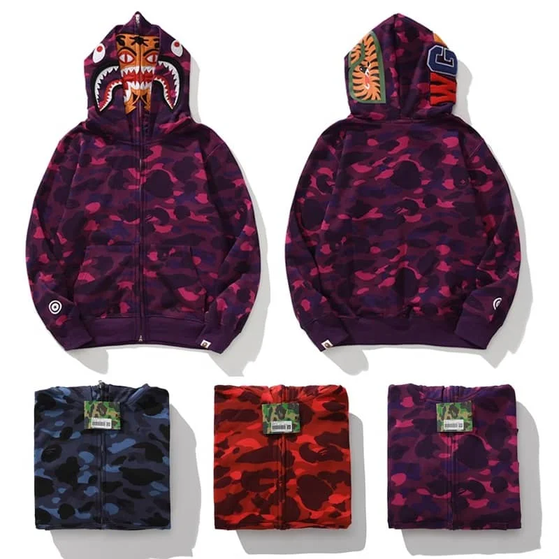 APE Shark Tiger Glow Star Loose Hoodie Unisex Open Jacket Style 13