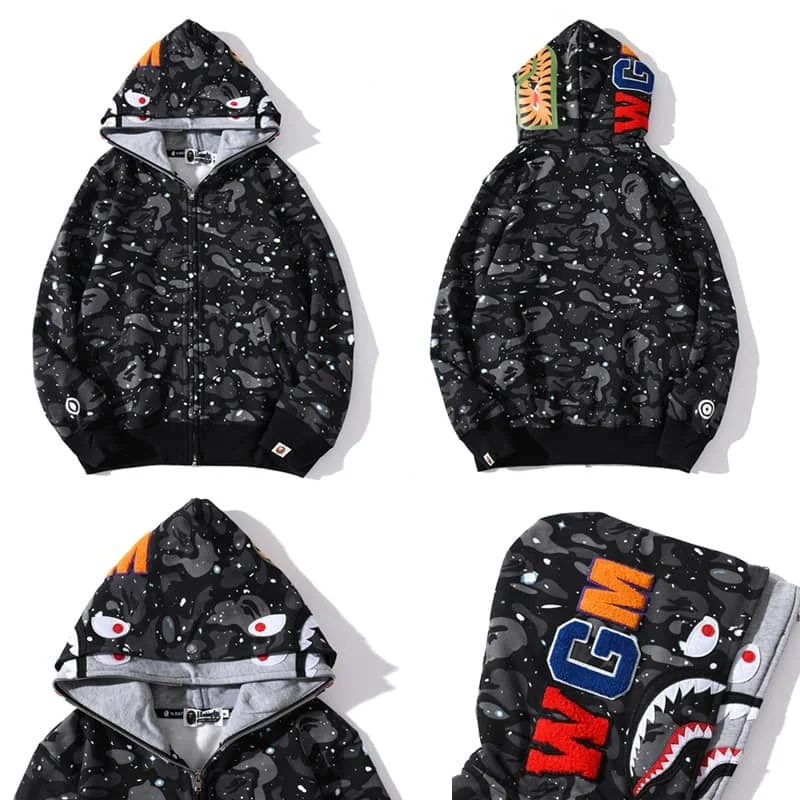 APE Shark Tiger Glow Star Loose Hoodie Unisex Open Jacket Style 18