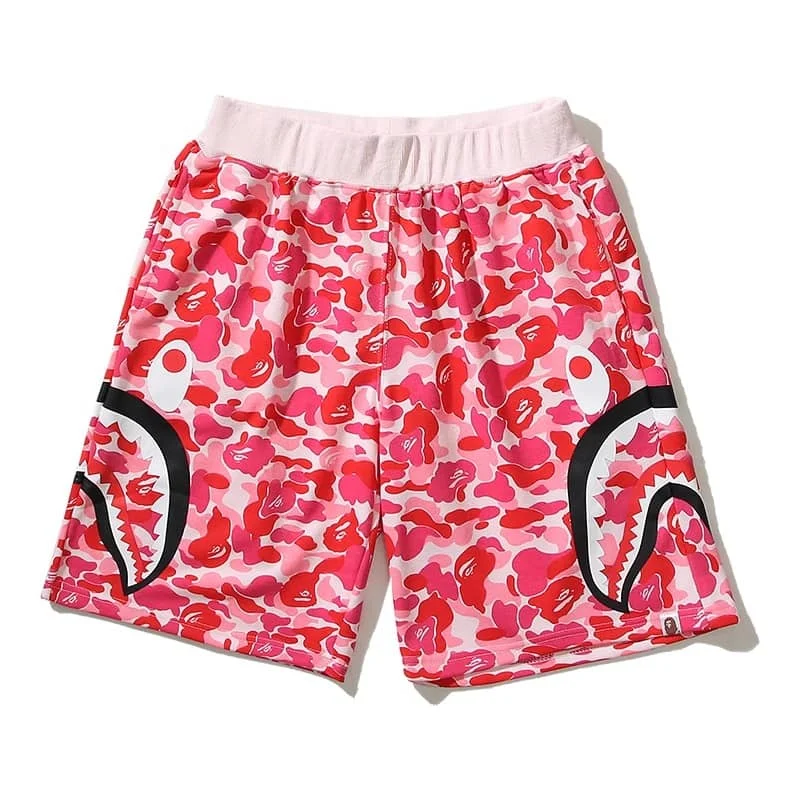 APE Side Shark Mouth Camo Print Casual Shorts Loose Terry Unisex Style 8