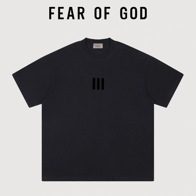 FOG Co branded Triple Stripe Flocked Short Sleeve T-Shirt Streetwear Cotton Loose