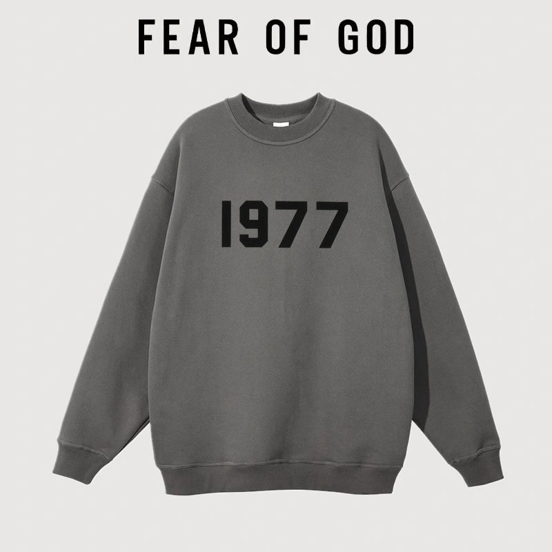 FOG Essentials 1977 Flocked Crew Neck Sweatshirt Unisex American Streetwear Jacket Style 2