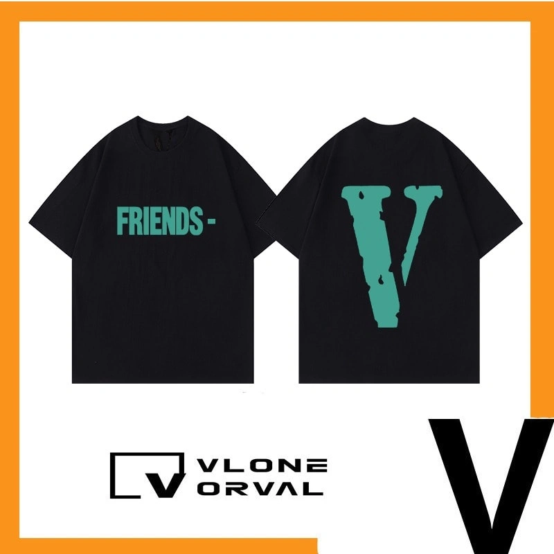 Vlone Orval Big V Graffiti Short Sleeve T-Shirt Unisex Trendy Print Loose Summer Style 1