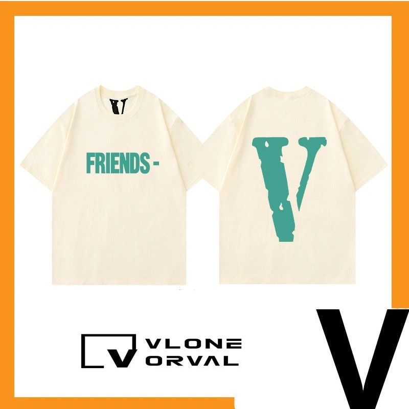 Vlone Orval Big V Graffiti Short Sleeve T-Shirt Unisex Trendy Print Loose Summer Style 4