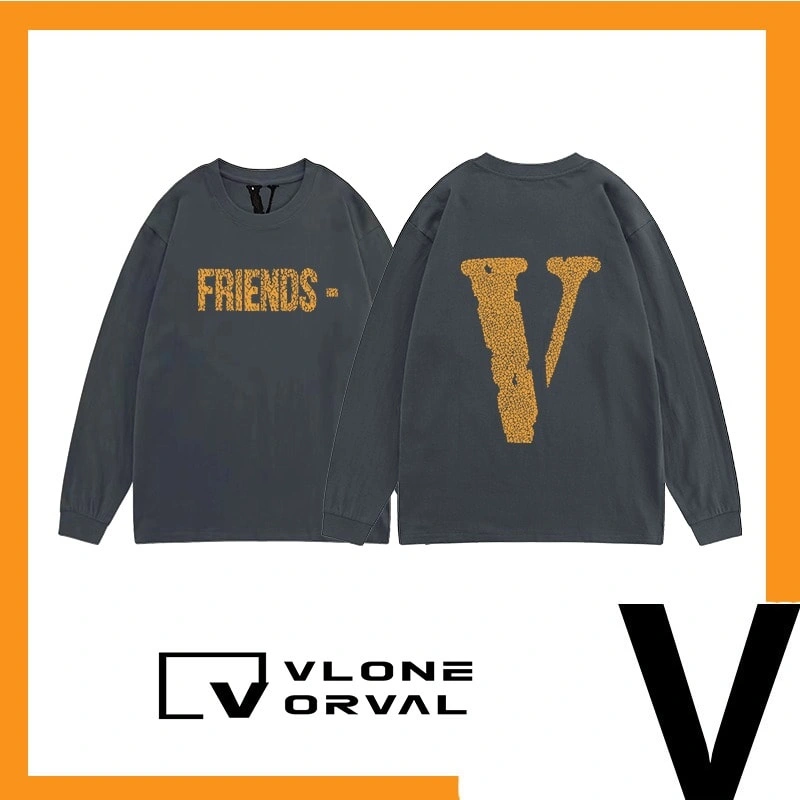 Vlone Orval Crack Pattern Big Logo Print Long Sleeve T-Shirt Unisex Trend