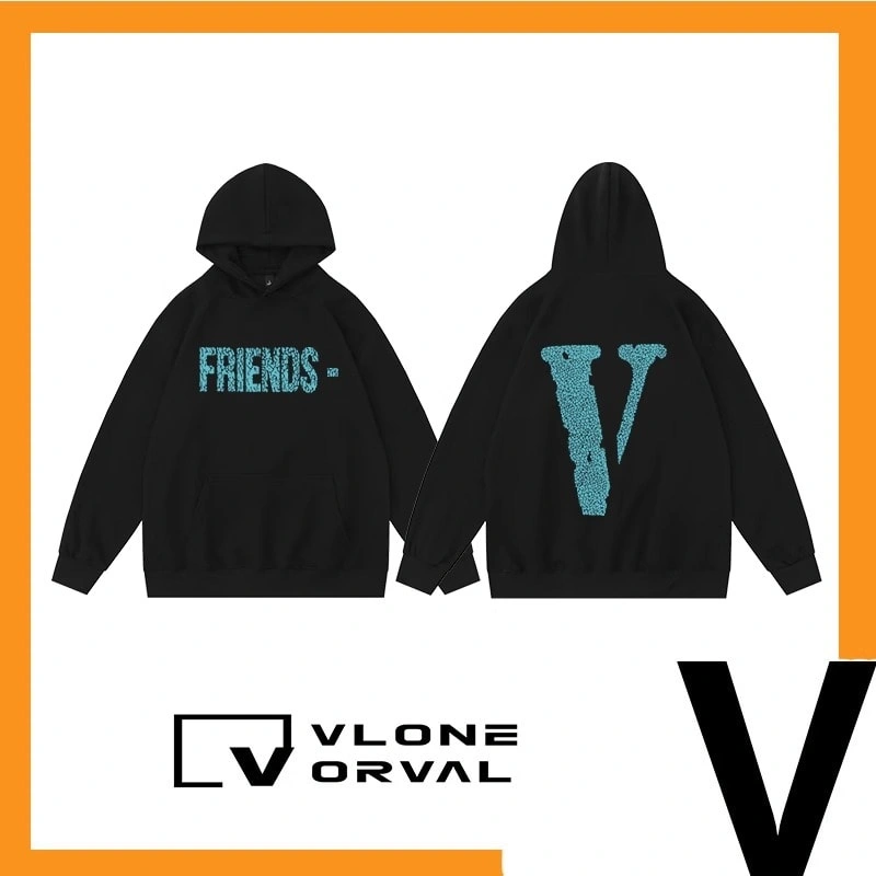 Vlone Orval Crack Pattern V Letter Hoodie Unisex Pure Cotton Style 5