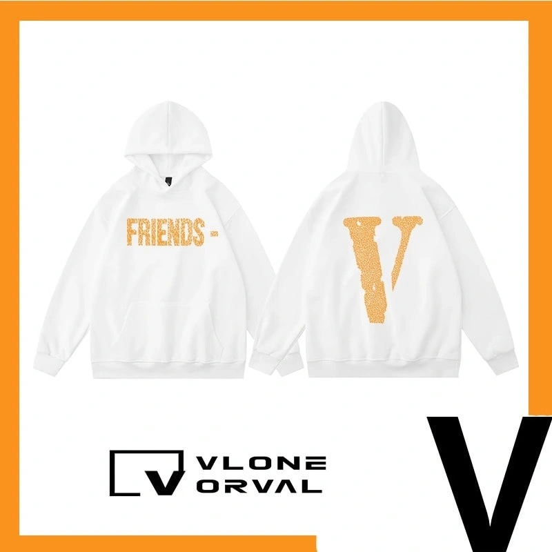 Vlone Orval Crack Pattern V Letter Hoodie Unisex Pure Cotton