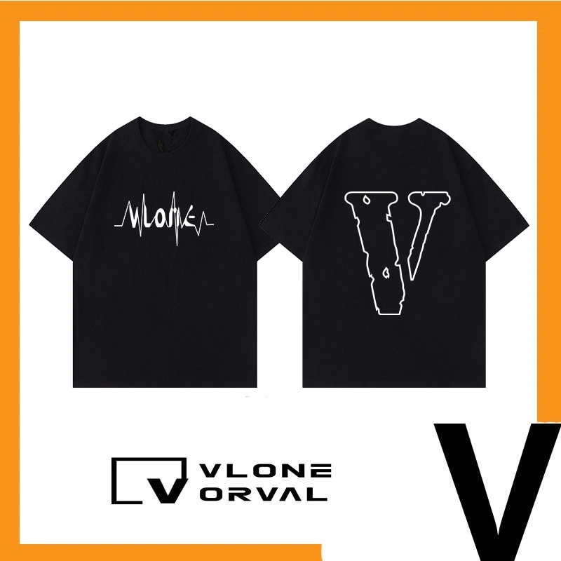 Vlone Orval Heartbeat Hollow Big V Short Sleeve Heavy Cotton T-Shirt Unisex High Street Loose Style 1