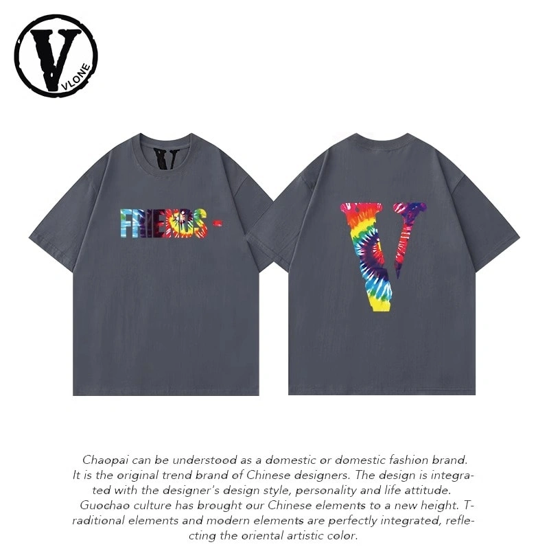 Vlone Orval Pink Big V Heavy Cotton Loose Couple Short Sleeve T-Shirt American Trend Summer Style 1