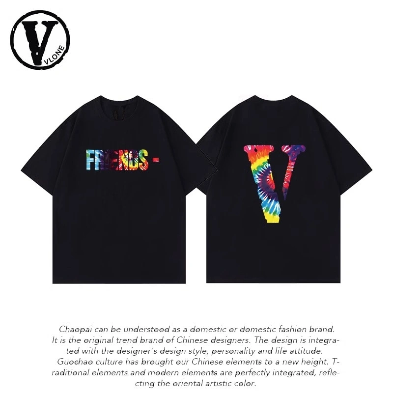Vlone Orval Pink Big V Heavy Cotton Loose Couple Short Sleeve T-Shirt American Trend Summer Style 2