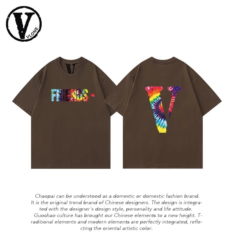 Vlone Orval Pink Big V Heavy Cotton Loose Couple Short Sleeve T-Shirt American Trend Summer Style 5