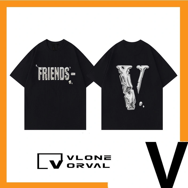 Vlone Orval Solid Big V Short Sleeve Cotton T-Shirt Couple Street Trend Summer Style 1