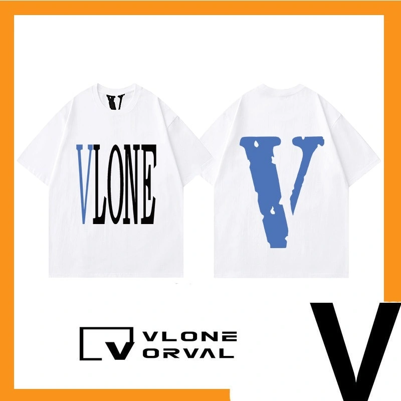 Vlone Orval Solid Blue Big V Short Sleeve Cotton Couple T-Shirt Street Summer Style 1