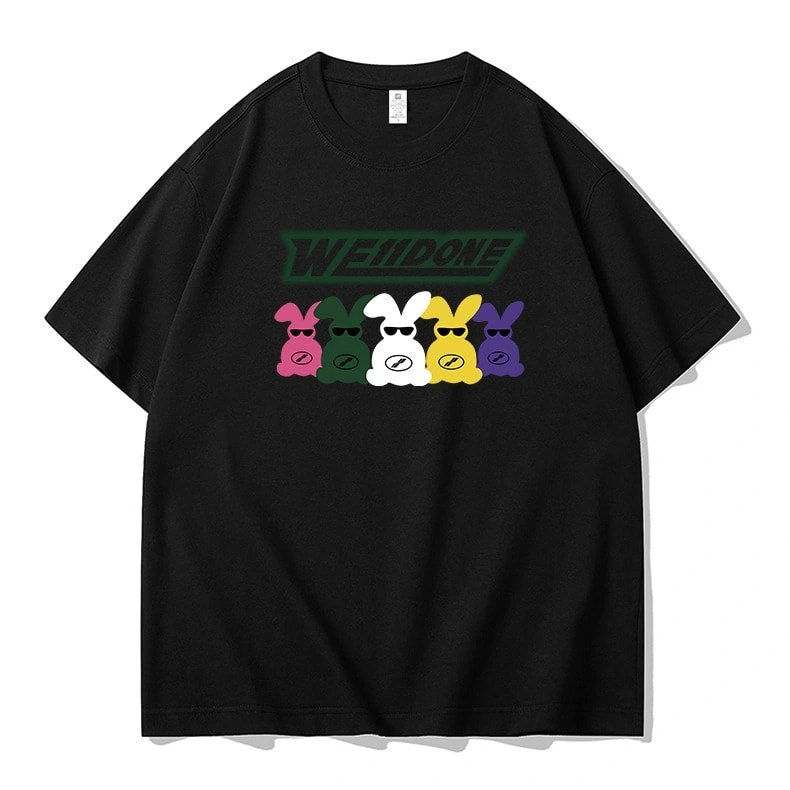 We11done Konne Hip Hop Bear Print Short Sleeve T-Shirt Men Versatile Fashion Trend Top