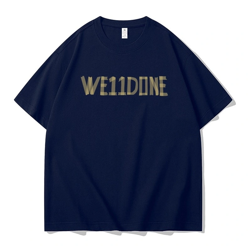We11done Konne Short Sleeve T-Shirt Men Origami Letter Loose Half Sleeve Pure Cotton Tee Style 4