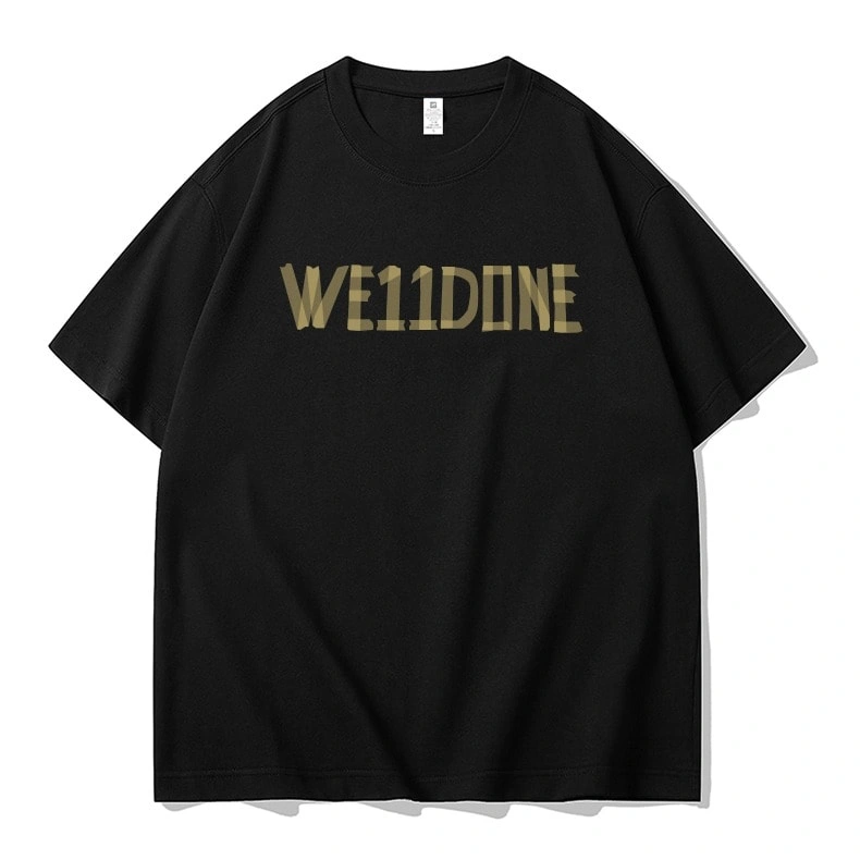 We11done Konne Short Sleeve T-Shirt Men Origami Letter Loose Half Sleeve Pure Cotton Tee