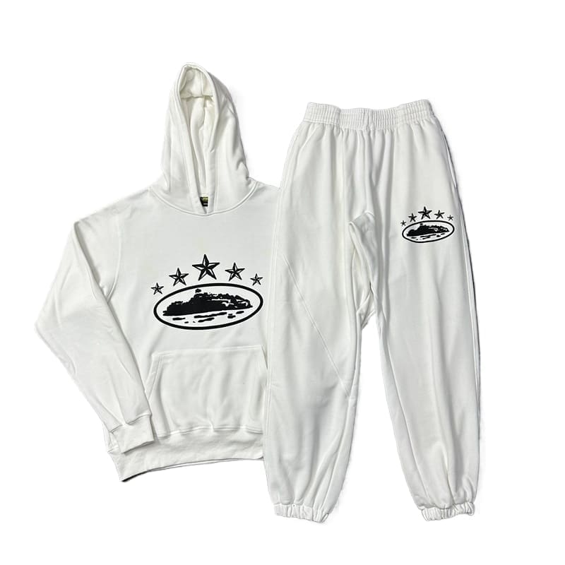 Corteiz Devil Island Five-Star Ship Printed Hooded Sweater Street Sports Casual Suit