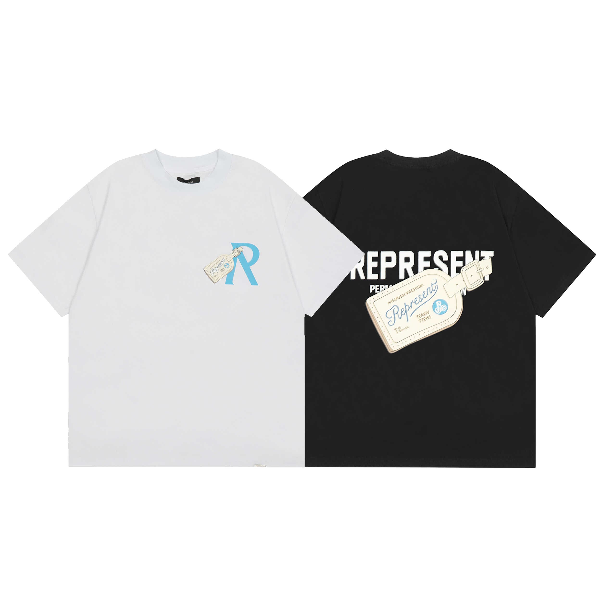 Represent Leather Tag Vintage Print Casual Round Neck Short Sleeve T-Shirt