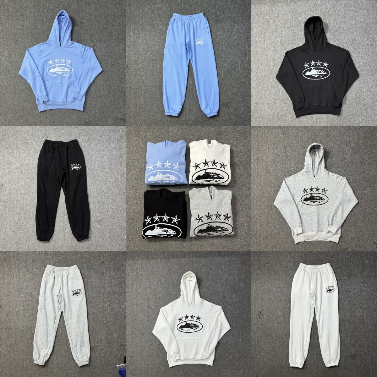 Corteiz Devil Island Star Print Velvet Padded Hoodie and Trousers Suit