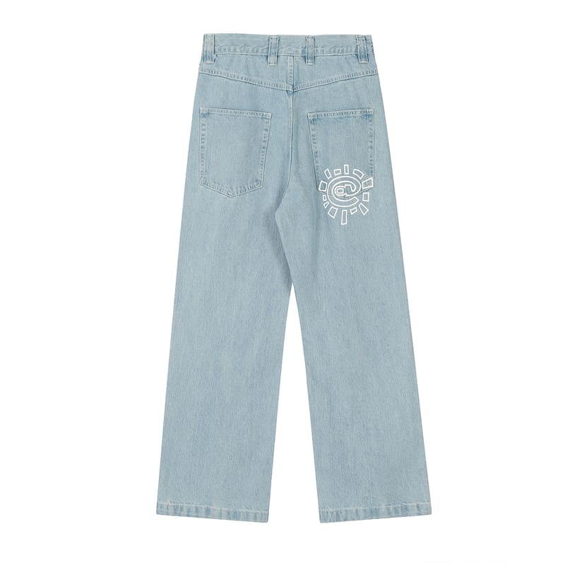 ADWYSD Sun Roll Basic Denim Pants High Street Casual Wash for Men and Women