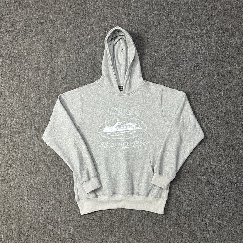 Corteiz Devil Island Sports Leisure Velvet Hooded Sweatshirt and Sweatpants Set for Men and Women
