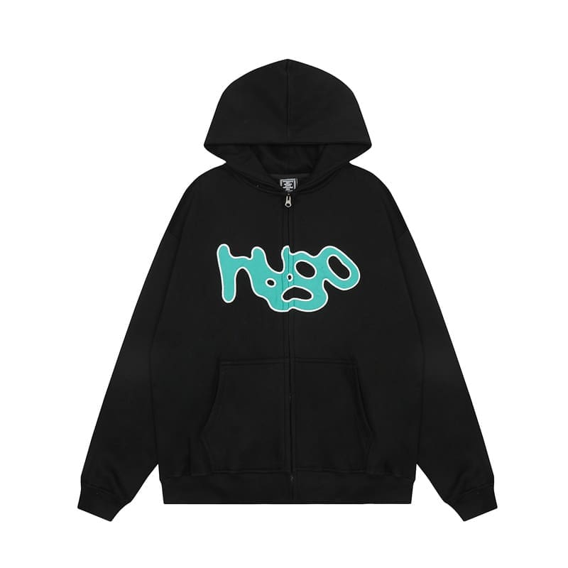 ADWYSD Sun Roll Embroidered Fleece-Lined Zipper Hoodie for Men and Women