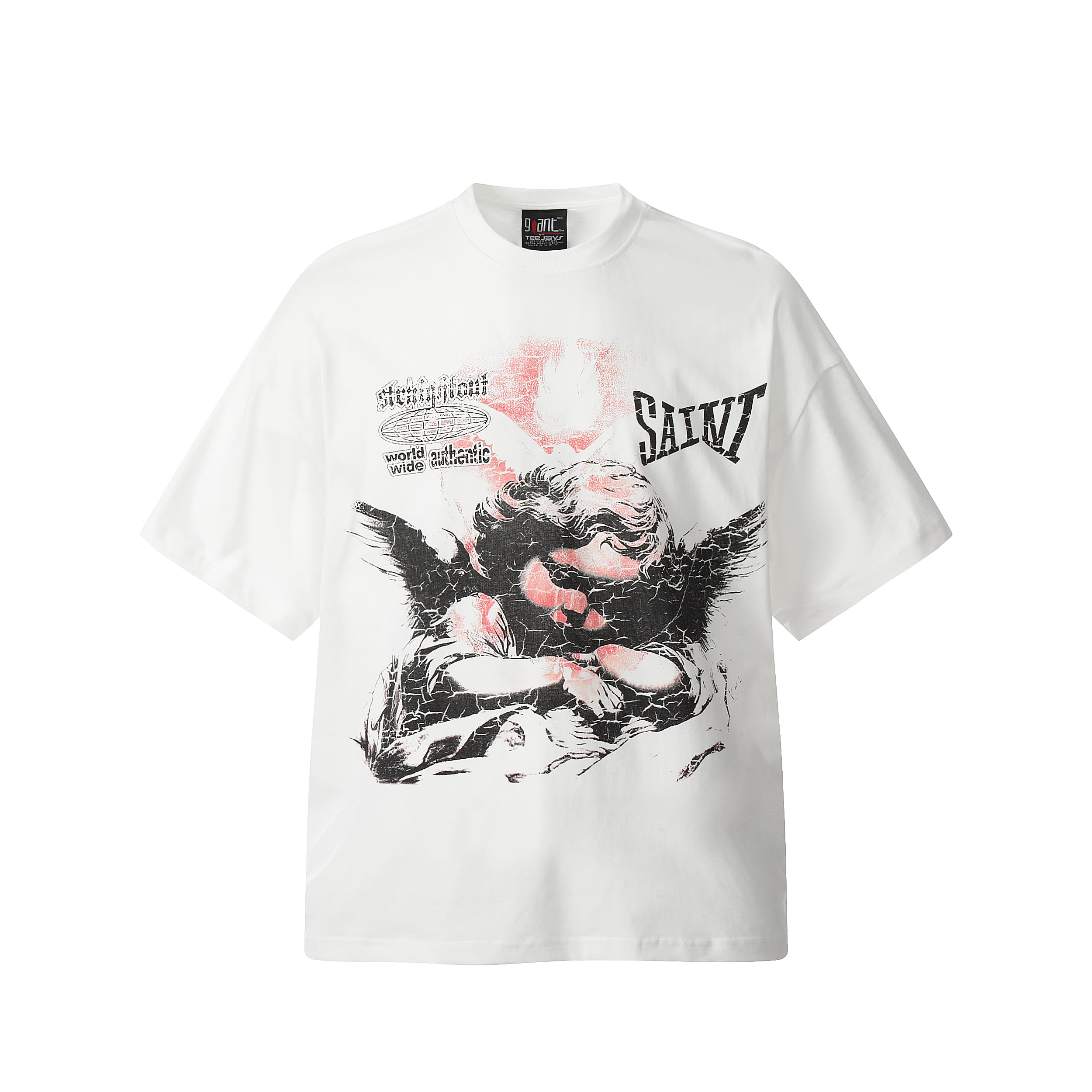 Saint Michael Letter Embroidery Vintage Short Sleeve T-Shirt Heavy Style