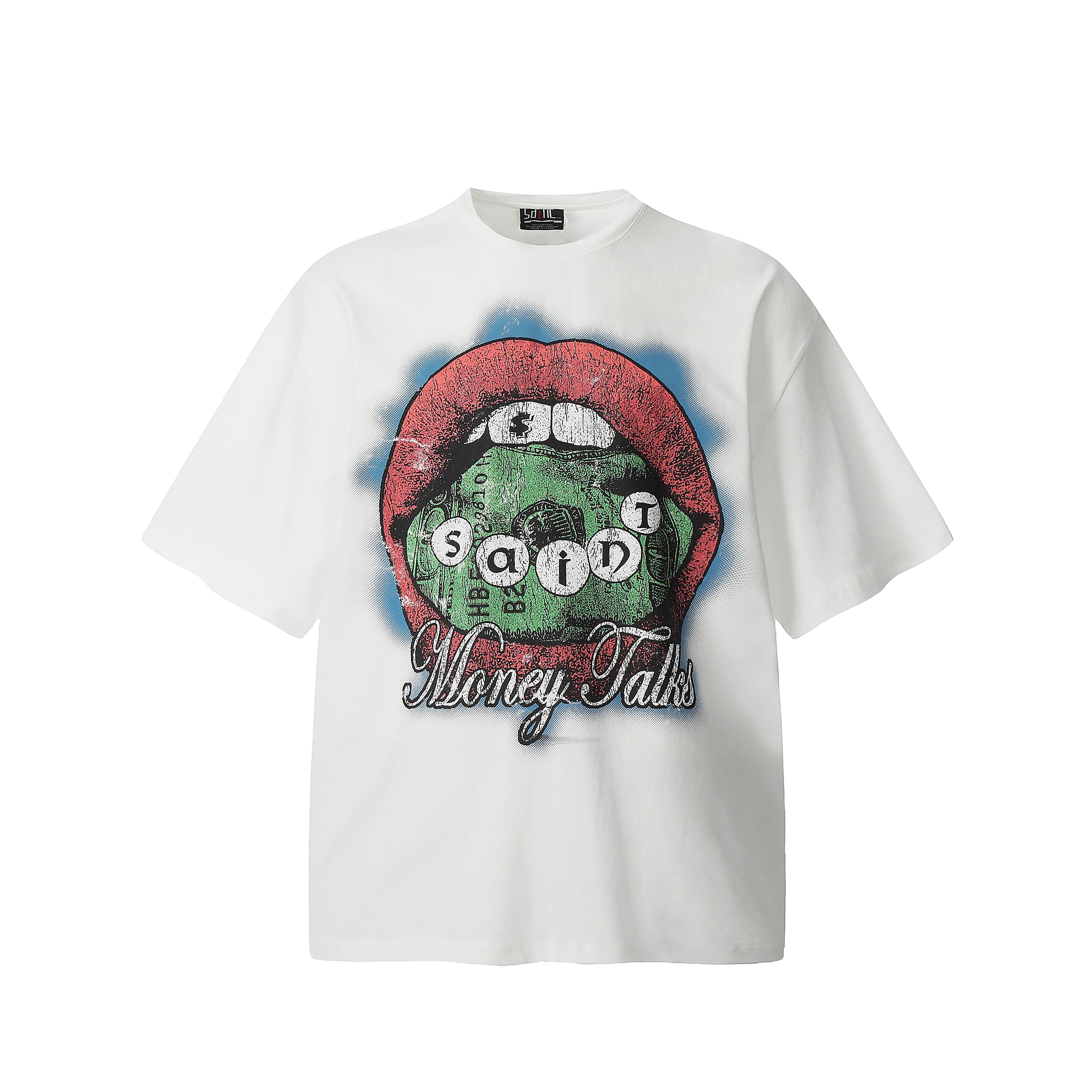 Saint Michael Letter Embroidery Vintage Short Sleeve T-Shirt Heavy Style