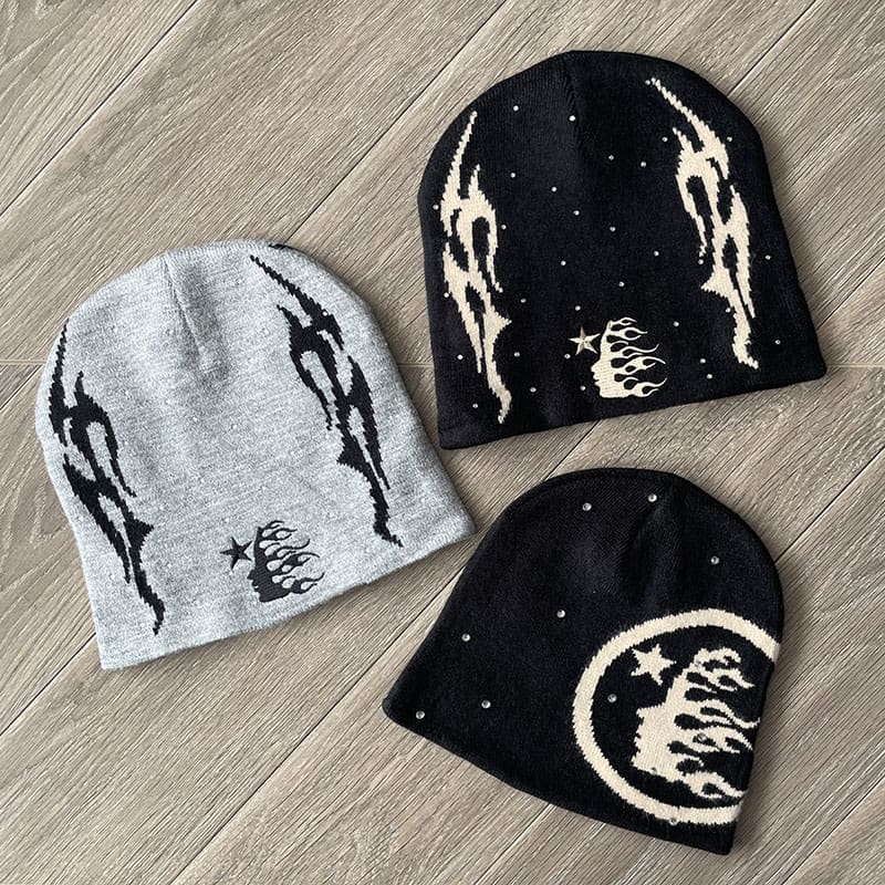 H*lst*r studios logo sports flame beanie casual wool hat
