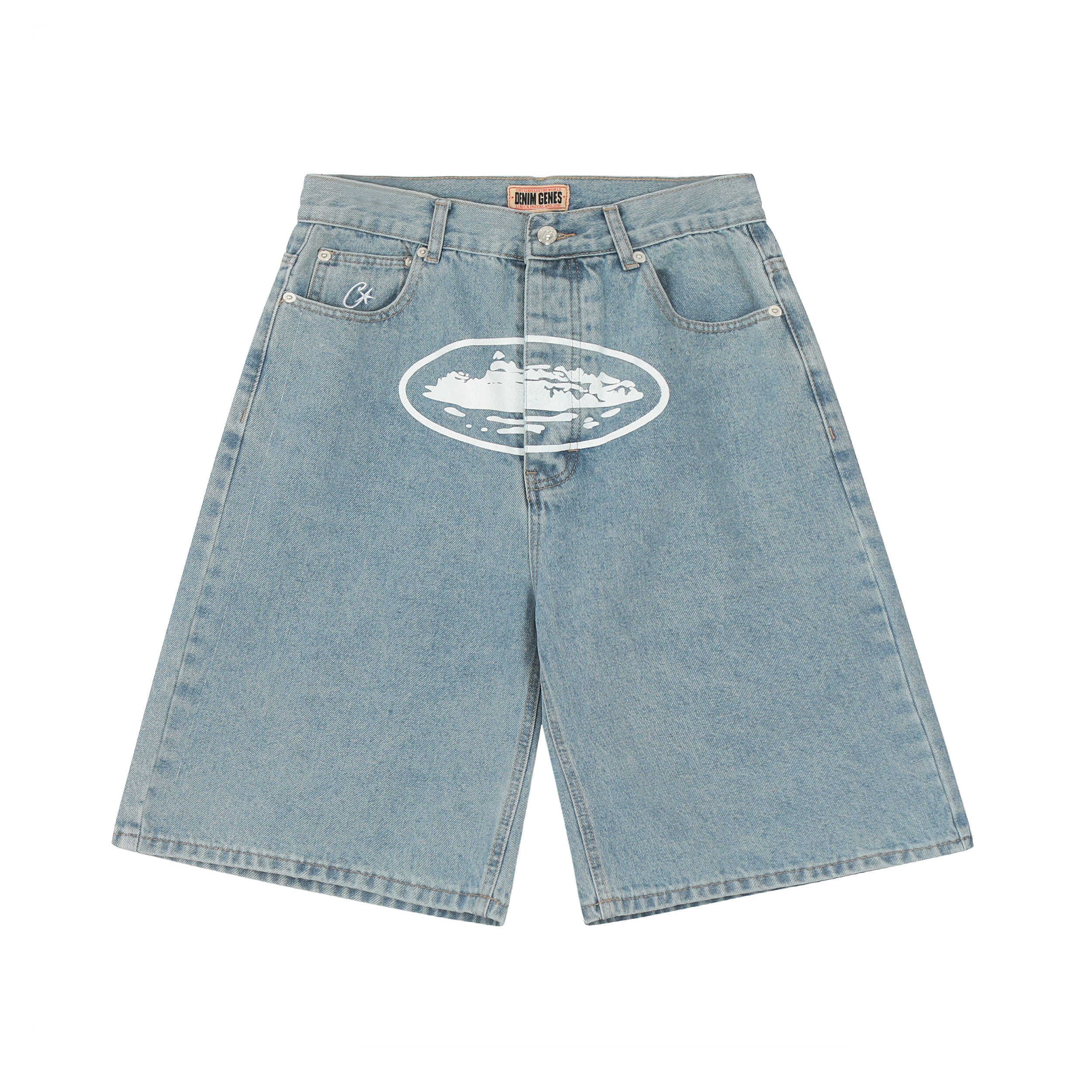 Corteiz Devil Island Embroidered Star Denim Shorts Loose Casual Style