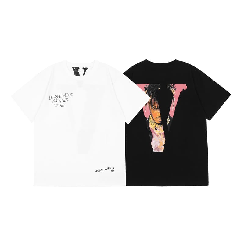 VLONE FOG Juice WRLD Large V Character Print High Street Short Sleeve T-Shirt