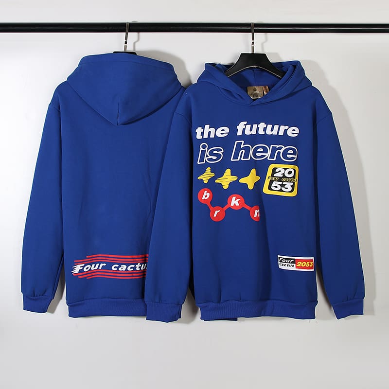 Broken Planet Warning Badge Puff Print Velvet Padded Hooded Sweatshirt Fashion