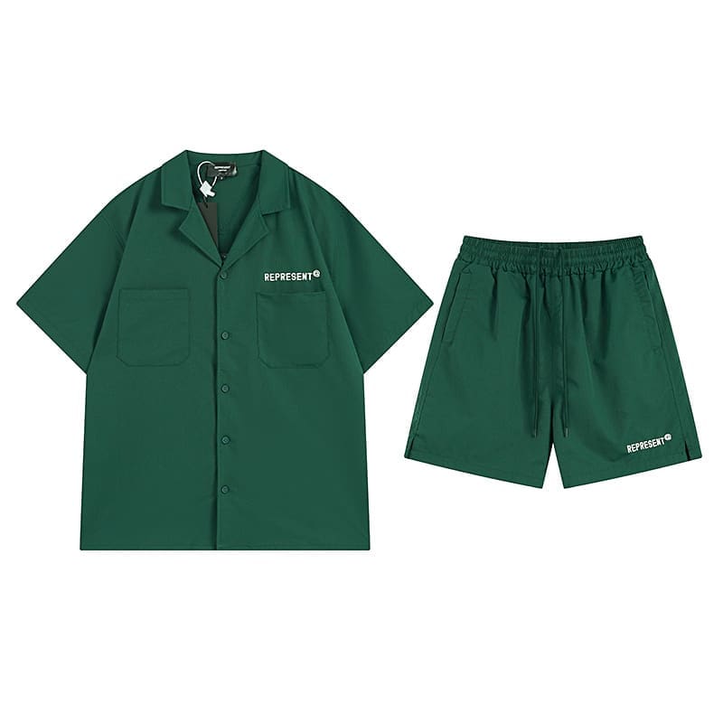 Represent Simple Letter Embroidery Loose Short Sleeve Shirt and Shorts Set