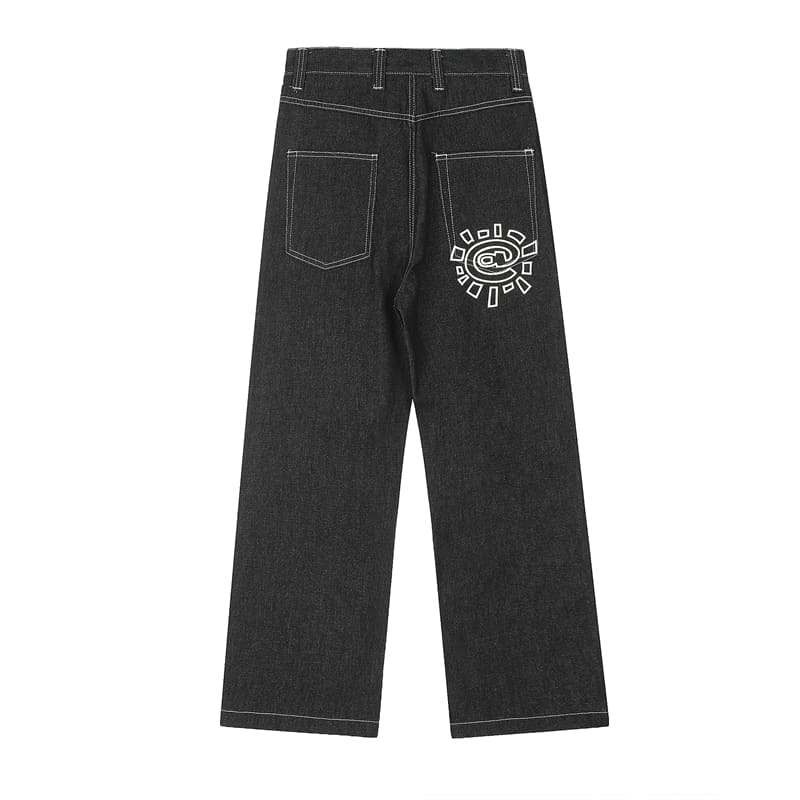 ADWYSD Sun Roll Basic Denim Pants High Street Casual Wash for Men and Women