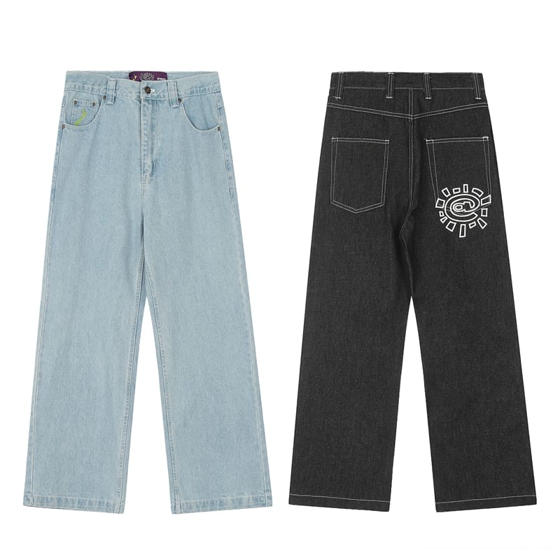 ADWYSD Sun Roll Basic Denim Pants High Street Casual Wash for Men and Women
